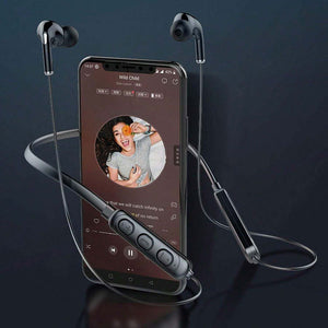 Black Neck Hanging Wireless Sports Earbuds Stereo Bass Outdoor Sports Fitness Running Exercise Headphones