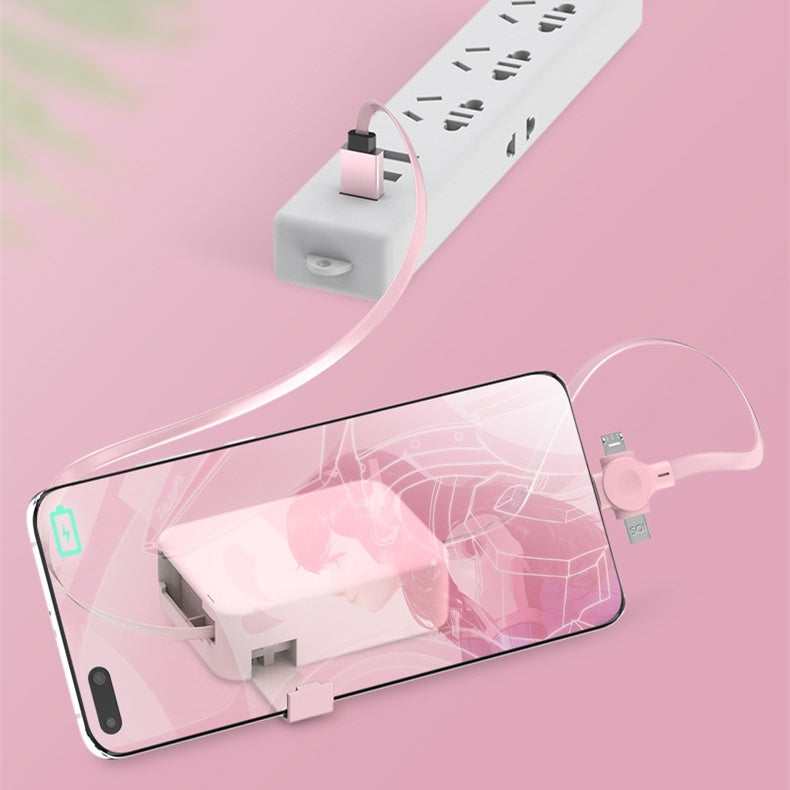 4 In 1 Retractable USB Cable Creative Macaron Type C Micro Cable For I Phone With Phone Stand Charging