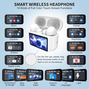Wireless Earbuds, 5.4 Bluetooth Headphones With Touch Screen Ear Buds, ANC ENC Noise Cancelling Earbuds
