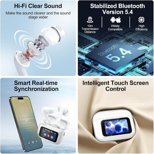 Wireless Earbuds, 5.4 Bluetooth Headphones With Touch Screen Ear Buds, ANC ENC Noise Cancelling Earbuds