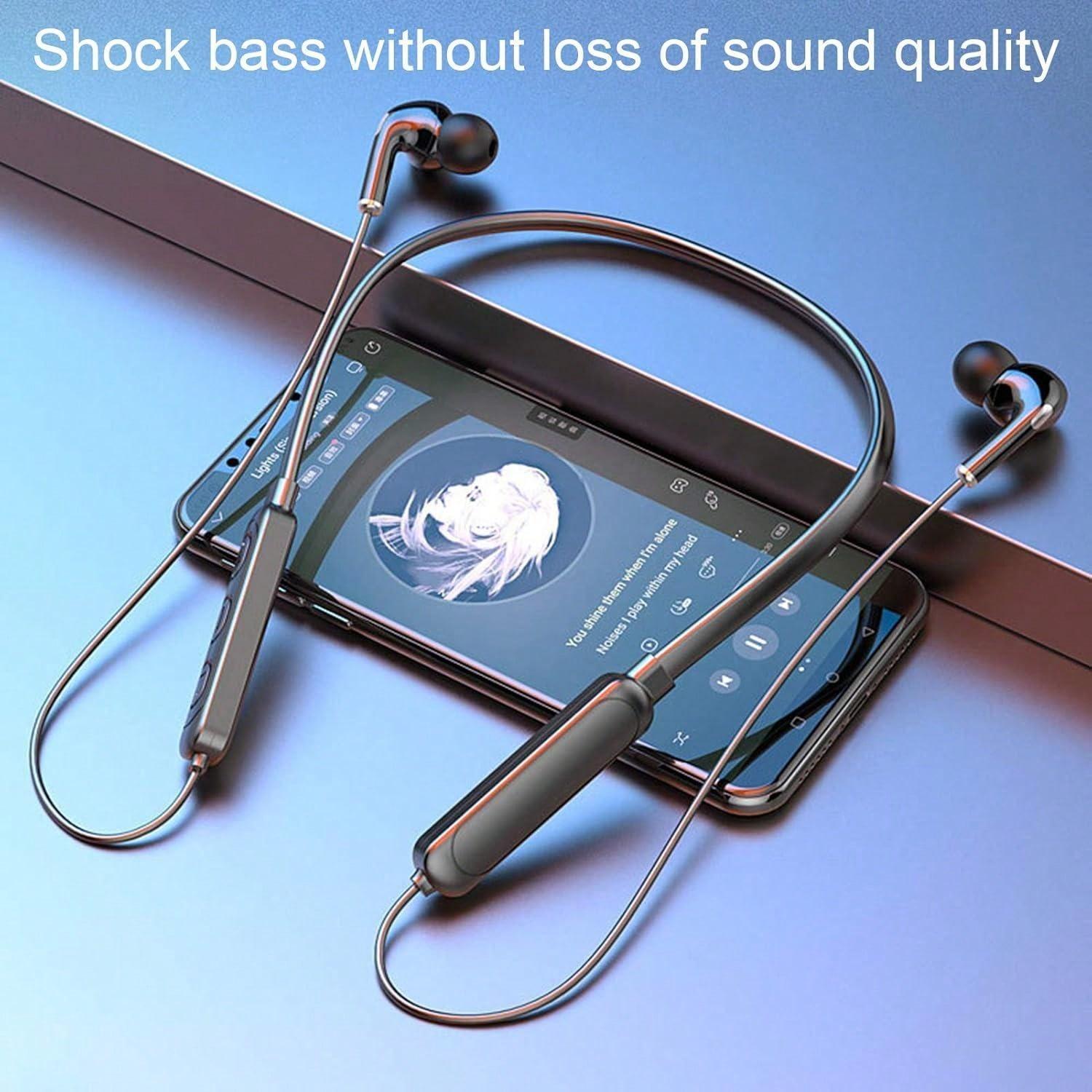 Black Neck Hanging Wireless Sports Earbuds Stereo Bass Outdoor Sports Fitness Running Exercise Headphones