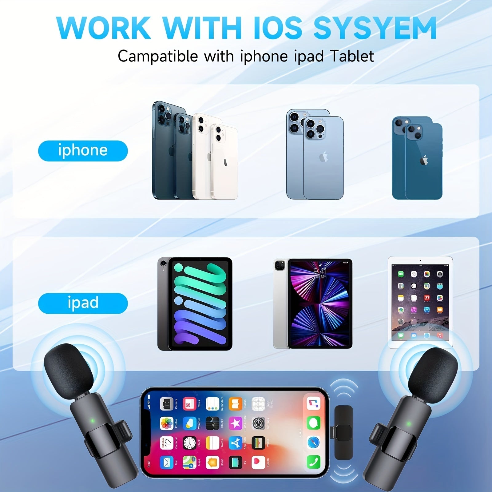 Wireless Lavalier Lapel Microphone For IPhone IPad Professional Wireless Clip Mic